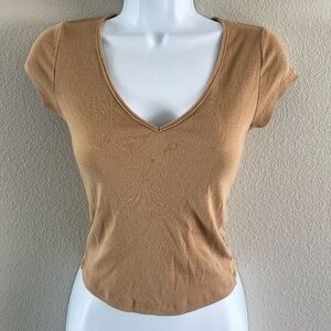 American Eagle Soft V-Neck Tee in Warm Mocha – Size Small